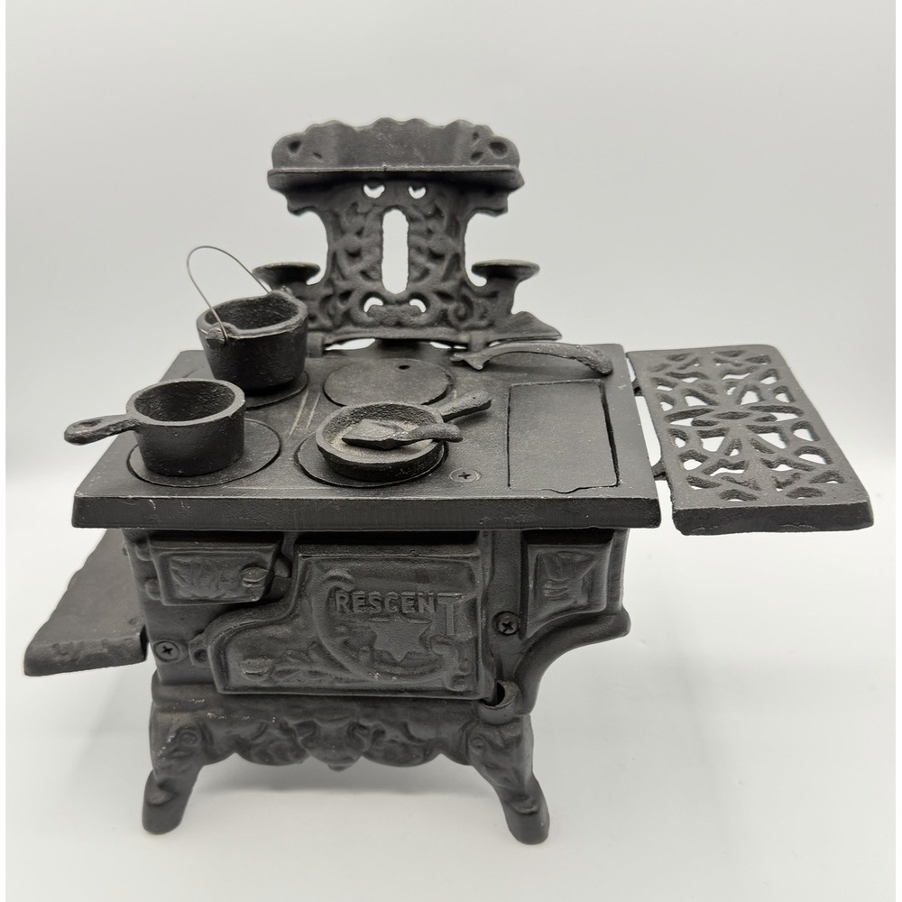 Vintage Cracker Barrel Crescent Miniature Cast Iron Toy Stove - Incomplete Set